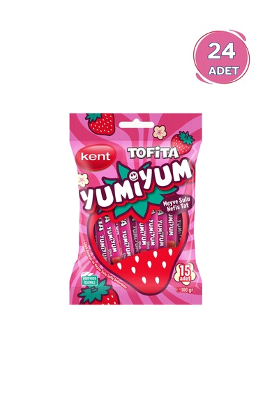KENT Tofita Yumiyum Çilek Aromalı Şeker 100 g - 24 Poşet