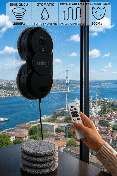 Mioji VLR2 Ultrasonik Su Spreyli Akıllı Navigasyon Cam Temizleme Robotu-Siyah...