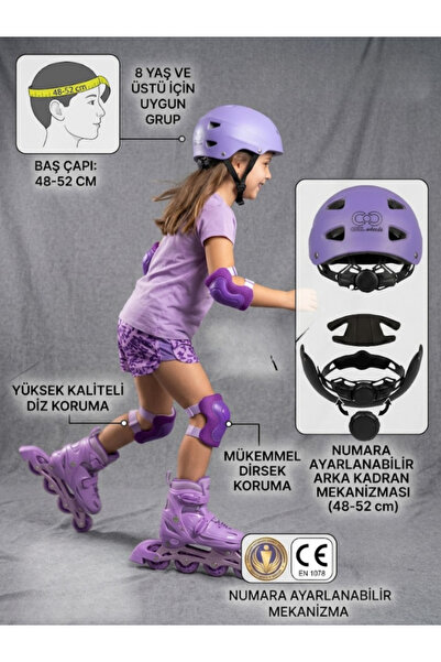 tosbai Ayarlanabilir Çocuk Kaskı 8-15 yaş Spor Koruyucu Kask Dizlik Dirseklik...