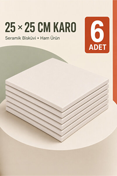 Ref-San 25x25cm Karo - Seramik Bisküvi 6'lı (Ham Ürün)