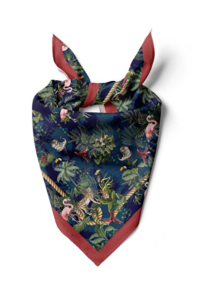 Vissona Violla Kadın Lacivert Yeşil Flamingo Desenli 50x50 Bandana HYL DG0113...