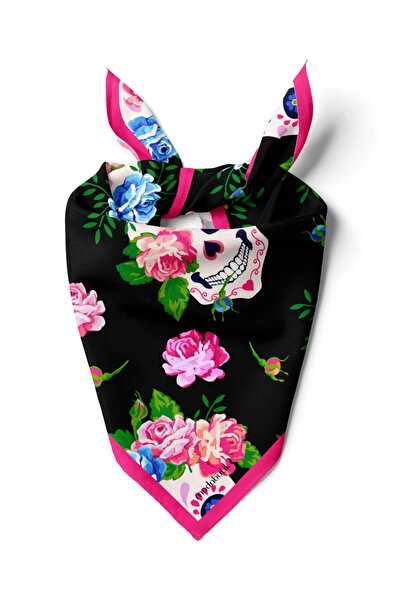 Modabutik B25 Violla Kurukafa Desenli Çiçekli Bandana