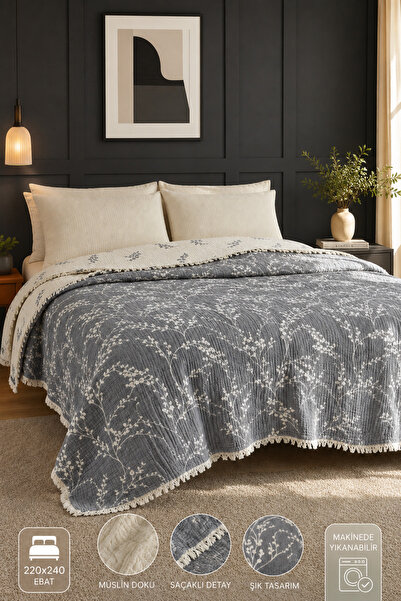 VERONİCA LİNE Muslin Bedspread Pike 220X240 – 100% Cotton, Bohemian Tasseled ...