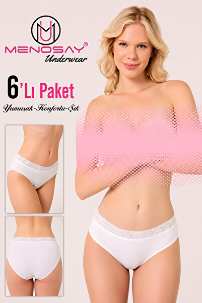 MENOSAY 6'lı paket beli dantelli beyaz külot