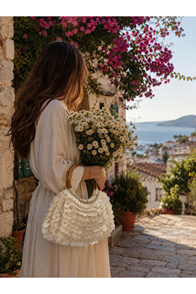 ARTTMACRAME Kadin el örgüsü çanta çiçek model çanta inci detaylı çanta pullu ...