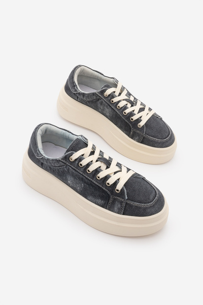 Marjin Damen-Sneaker mit dicker Sohle, Denim, abnehmbare Sportschuhe mit Perl...