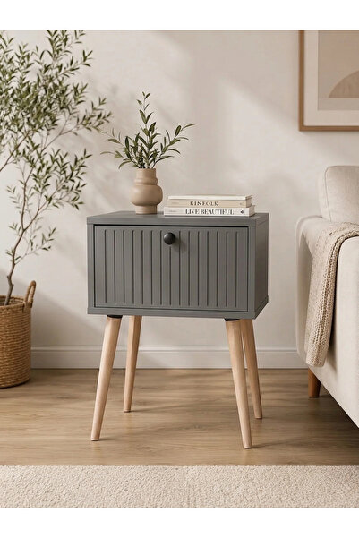 enwood CANOPUS MDF GRİ AHŞAP AYAKLI TEK KAPAKLI KOMODİN