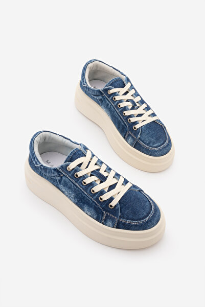 Marjin Pantofi sport pentru femei, cu talpă groasă, din denim, cu cataramă de...