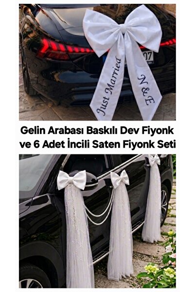 Mutlu Başlangıçlar 2 ADET İNCİLİ KURDELE GELİN ARABASI SÜSLEME SETİ AKSESUARİ