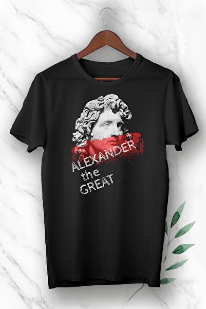 perseusshopping Unisex crna mitološka majica Aleksandar Veliki B Štampano