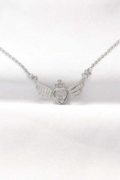 Skygo 316L Steel Silver Color Zircon Stone Heart Wing Necklace