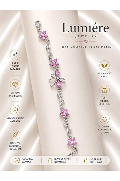 LUMİERE JEWELRY 316l pembe sarmaşık model çelik bileklik