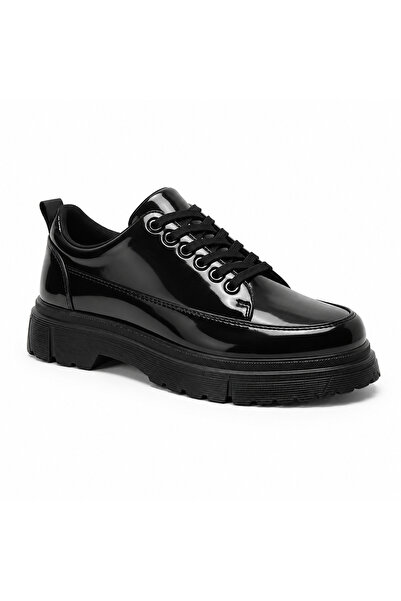 BESKAR Charcoal Patent Leather Men's Shoes - Full Black Shiny Leather Comfort...