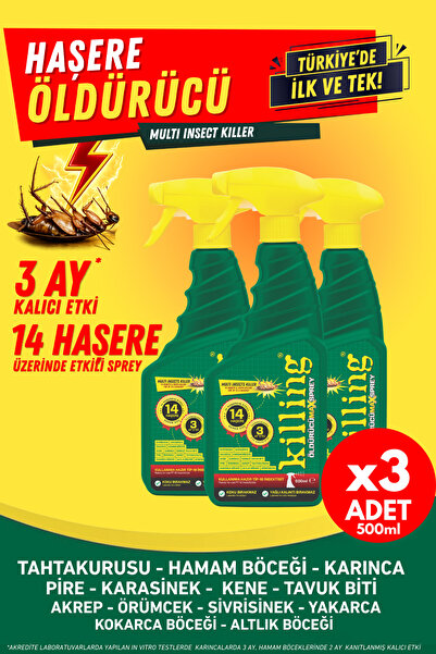 Killing Max Sprey 3’lü Eko Set – Böcek İlacı 14 Haşereye Etkili, Karınca 3 Ay...