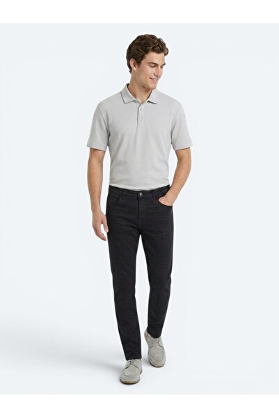 Kip Navy Blue Woven Slim Fit Sport Cotton Blend Trousers