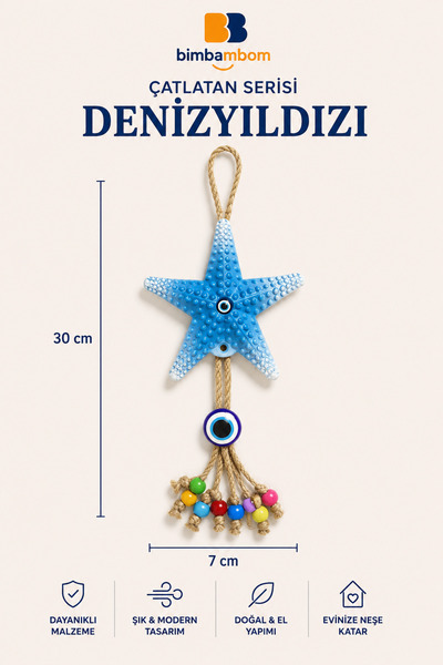 bimbambom Çatlatan Serisi,Denizyıldızı Mavi Beyaz Çatlatma Sarkaç, Dekoratif ...