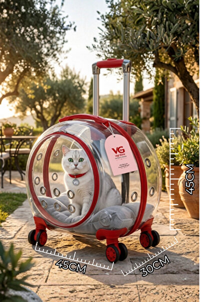 VİGİ STORE VG Premium XL Çekçekli Kedi Taşıma Valizi | Şeffaf Astronot Kedi &...