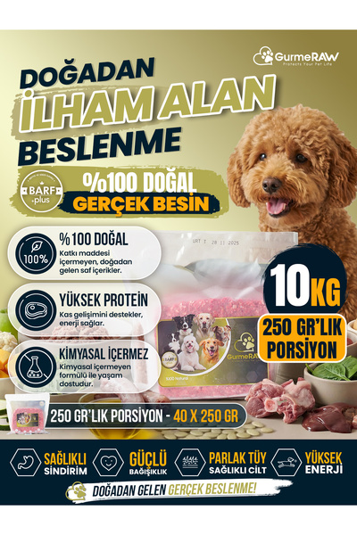 | BARF PLUS | Toplam 10 kg | 250 gr Porsiyonlu | Zengin İçerikli Günlük Çiğ Köpek Maması