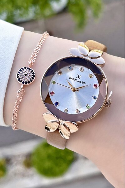 Daniel Klein Kasaza Rose Cord Brown Color Leather Cord Women's Wristwatch and Bracelet