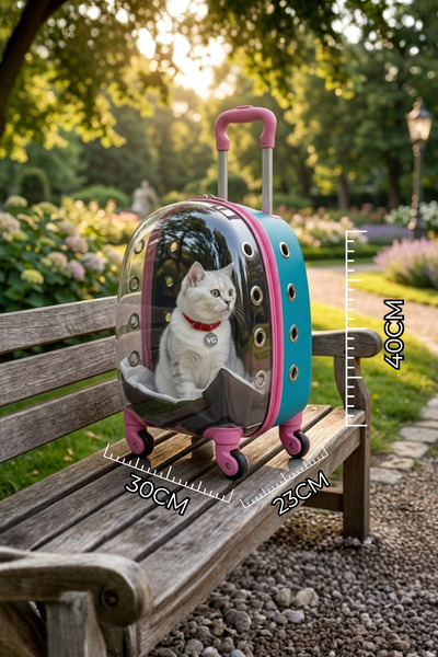 VİGİ STORE VG Premium Şeffaf Kedi ve Köpek Taşıma Valizi Çekçekli Tekerlekli