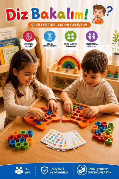 PAKİTO Geometrik Şekil Eşleştirme Oyunu Renk Sıralama Oyunu Eğitici Zeka Oyun...