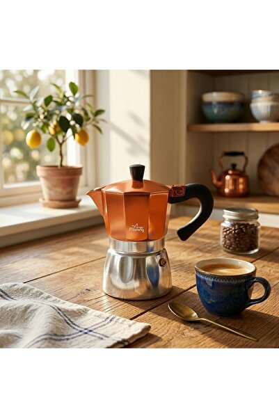 Any Morning Hes-6 Espresso-Kaffeemaschine Aluminium Moka-Kanne 240 ml Kupfer