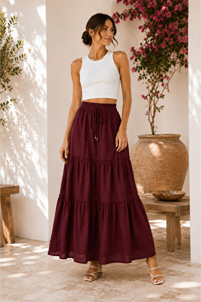 MEHİSSE Bordo Kat Kat Etek