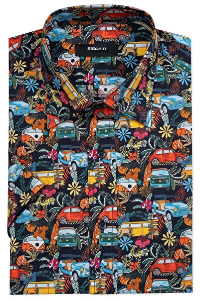 Bigotti Camasa maneca scurta slim Bleumarin print