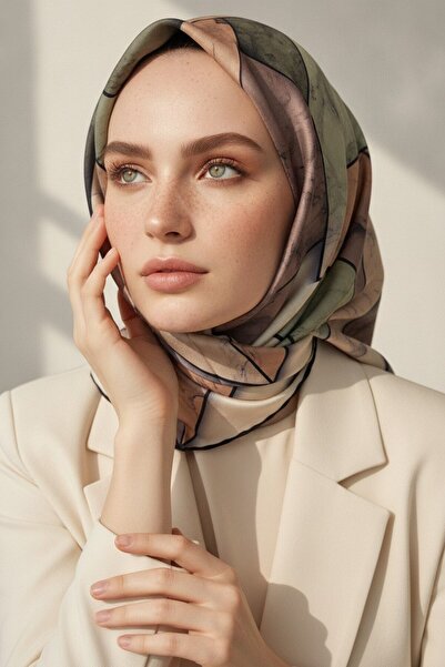 Vissona %100 Twill İpek Mermer Desenli Bakır - Haki Renkli 90x90 Eşarp Dikim ...