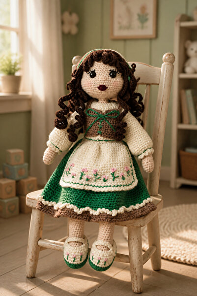 HOFFNUNG köylü kızı Kıvırcık Saçlı Karnaval Bebek Amigurumi Organik Oyuncak