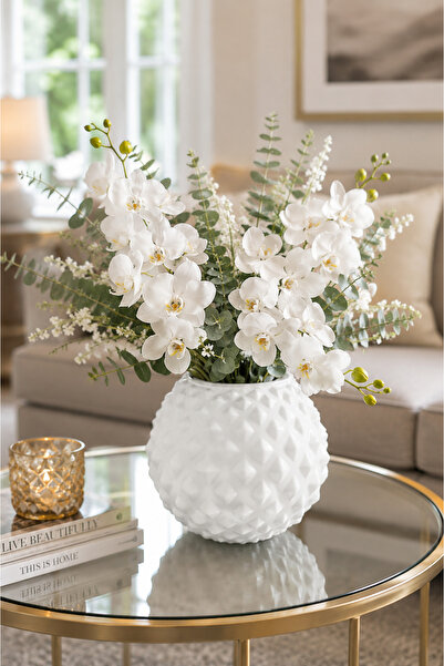 ANGDESİGN Decorative Sandy Glass Vase White • 20 cm ••Home Decoration Trend V...