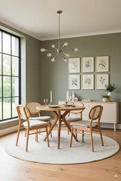 Woodenbend Beslan Natural Ahşap Yuvarlak Masa Takımı 110x110 – 4 Doğal Hazera...