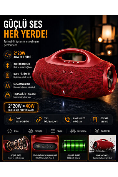 kawigo 40W Bluetooth Hoparlör Taşınabilir Kablosuz Speaker | 2x20W Güçlü Bass...