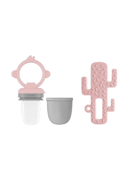 OiOi Silikon Meyve Sebze Filesi + Kaktüs Diş Kaşıyıcı Pembe Set