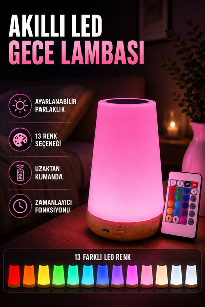Arfseb RGB LED Masa Lambası Dokunmatik Uzaktan Kumandalı 16 Renk Ayarlanabili...