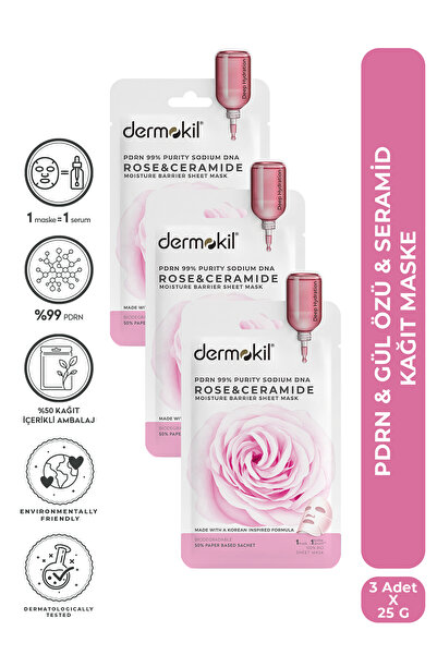 Dermokil Pdrn & Rose Extract & Ceramide Revitalizing Paper Face Mask 25 g X 3...