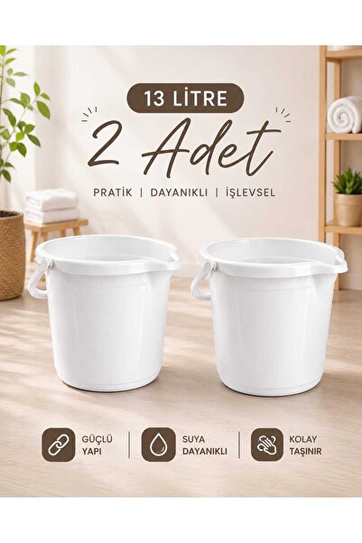 zemihra Kapaksız Su Kovası 13 Litre 2 Lİ SET Beyaz Temizlik Kovası Kapaksız Kova