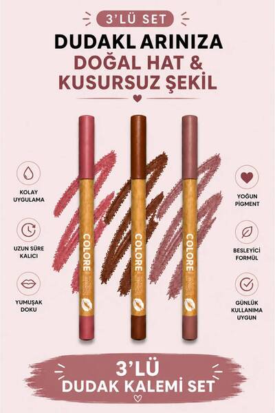 NUNUKO 3'lü Mat Yumuşak Sürüm Dudak Kalemi Set - Uzun Süre Kalıcı Suya Dayanı...