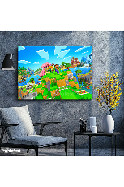 Tablofest Yatay Kanvas Tablo Agalarla Keşif Minecraft Tablosu Ev Ofis Salon D...
