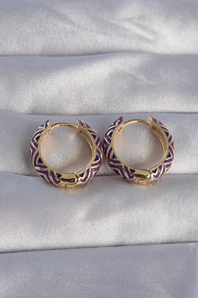 Inure Jewelry أقراط نحاسية ذهبية اللون أرجوانية منقوشة عرقيًا