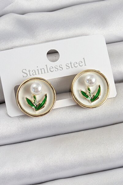 Inure Jewelry أقراط نسائية من النحاس الأبيض المينا على شكل زهرة التوليب، نموذ...
