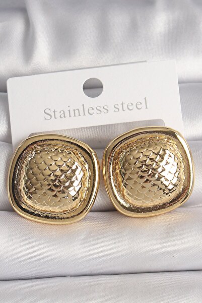 Inure Jewelry Brass Gold Color Embroidered Square Model Women's Earrings