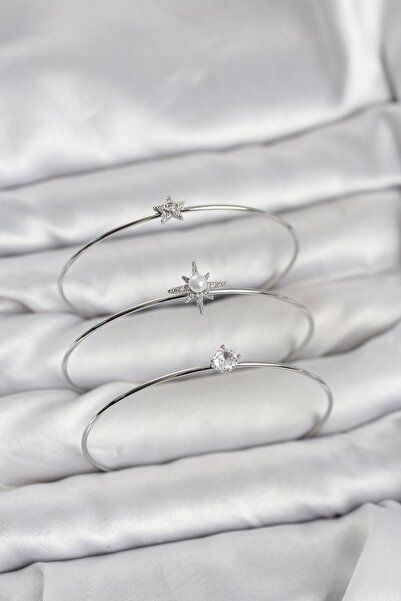 Inure Jewelry Silver Color Pole Star Model Zircon Stone 3-Piece Women's Brace...
