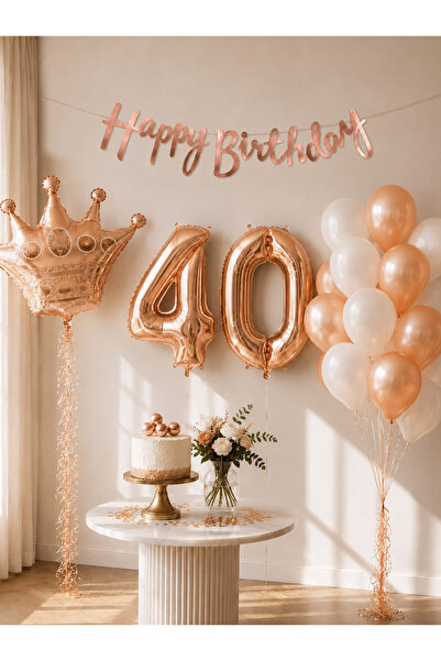 Parti Adresi 40 Yaş Doğum Günü Dekorasyon Seti – Balonlu Parti Seti Rose Gold