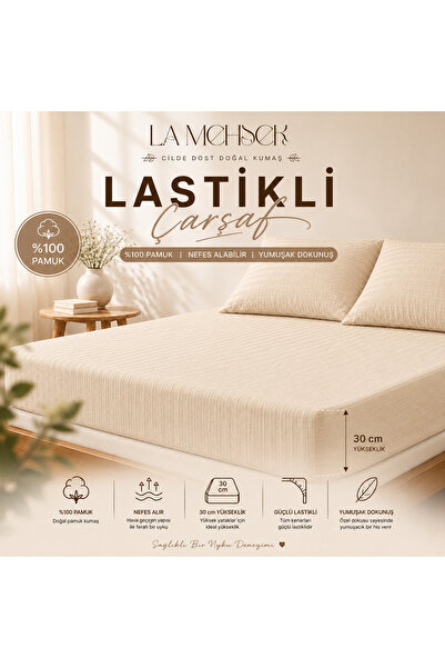 LA MEHSER 100% Cotton Combed Breathable Fabric Elastic Bed Sheet