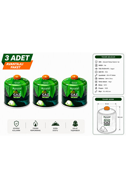 Orcamp Kamp Gaz Kartuşu Siboplu 450gr 3'lü Set