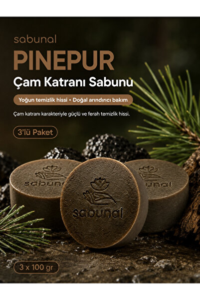 sabunal Pinepur Pine Tar Soap 3 Pcs - Scalp, Oily Skin and Intensive Purifyin...