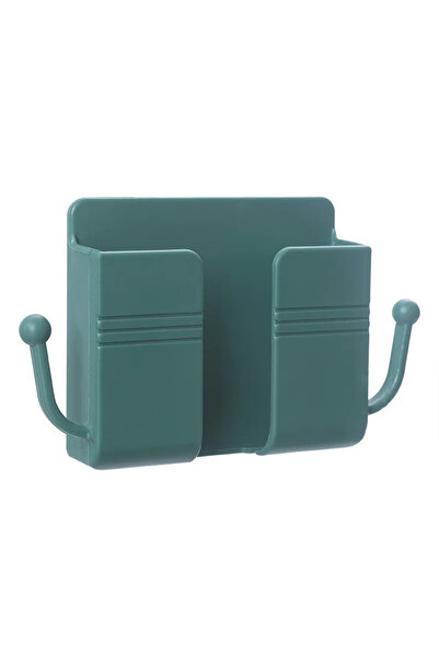 choice2 Green 1pc Adhesive Wall Mount Phone Holder with Hooks, Storage Box Fo...