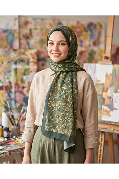 EVERMORE Elegance Shawl - Poppy Pattern - Em007-17 - Green, Brown