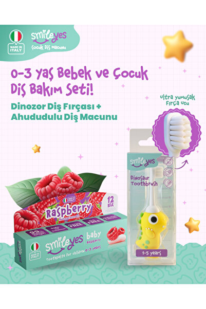 Smile yes Smileyes Bebek Diş Macunu 0-3 Yaş Ahududu + DinaSaur Diş Fırçası 1-...